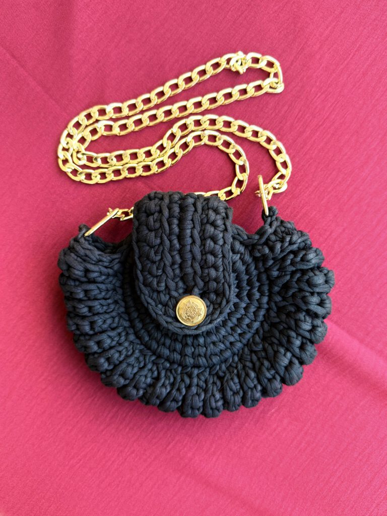 Elegant Black Crochet Round Crossbody Bag