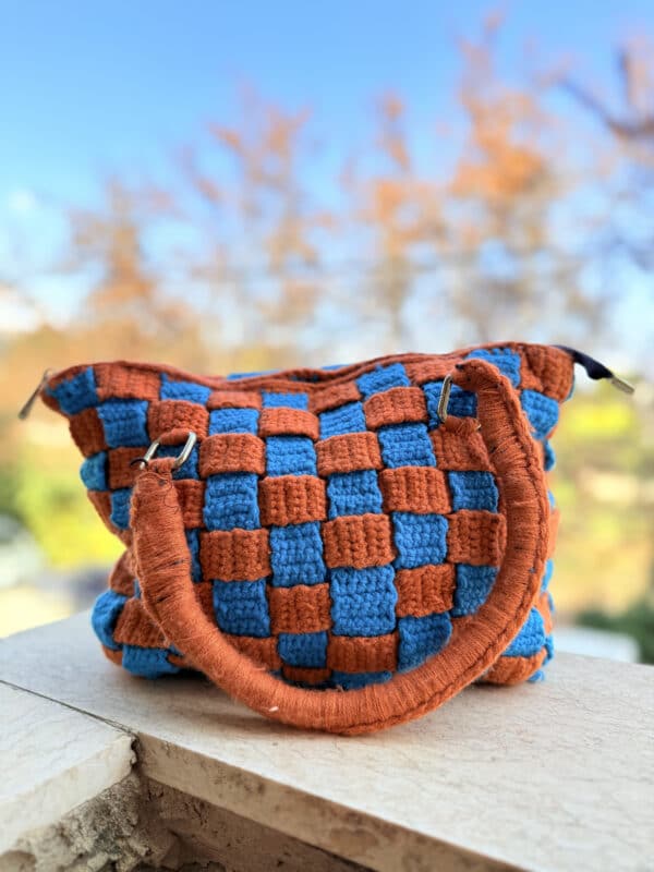 Tote bag - Checkered & Vibrant Blue and Orange