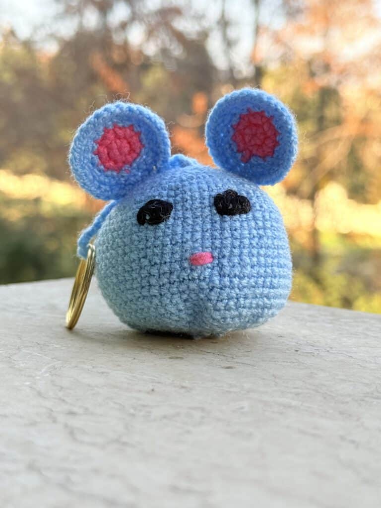 Cute Blue Mouse Crochet Keychain