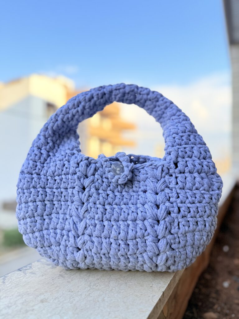 Muted Grayish Blue Crochet Top-Handle Bag