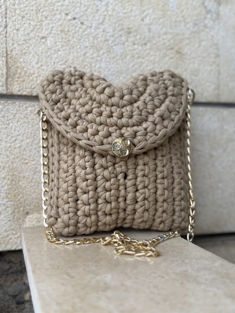 Golden Charm Crochet Shoulder Bag