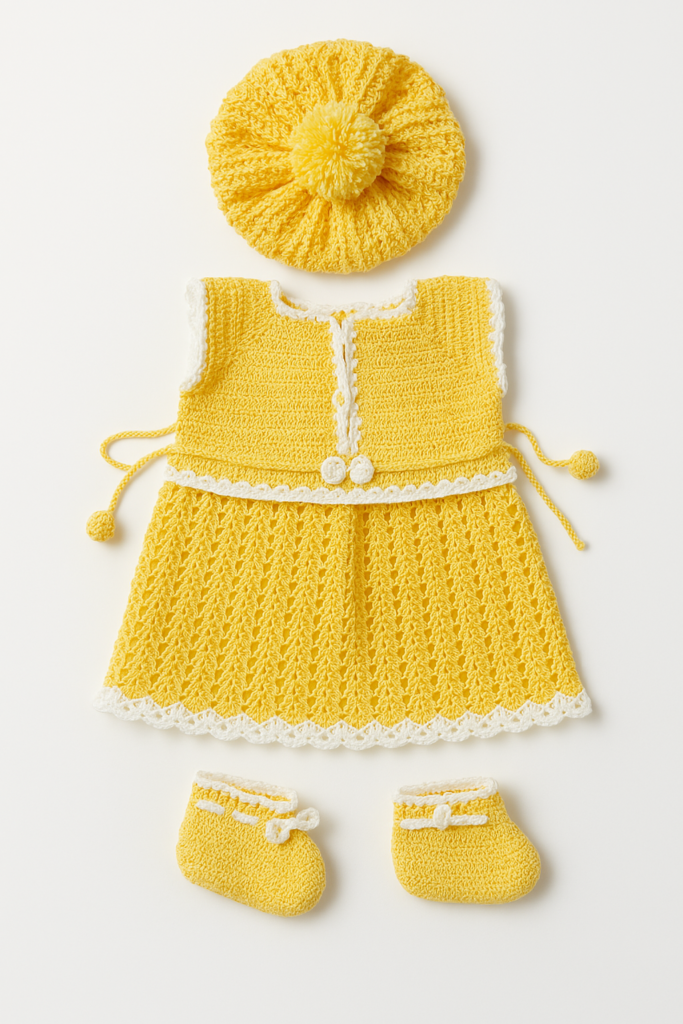 Crochet Baby Dress Set – Sunny Yellow